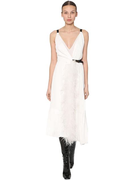 prada white sleeveless wrap dress dress|Prada pleated dress.